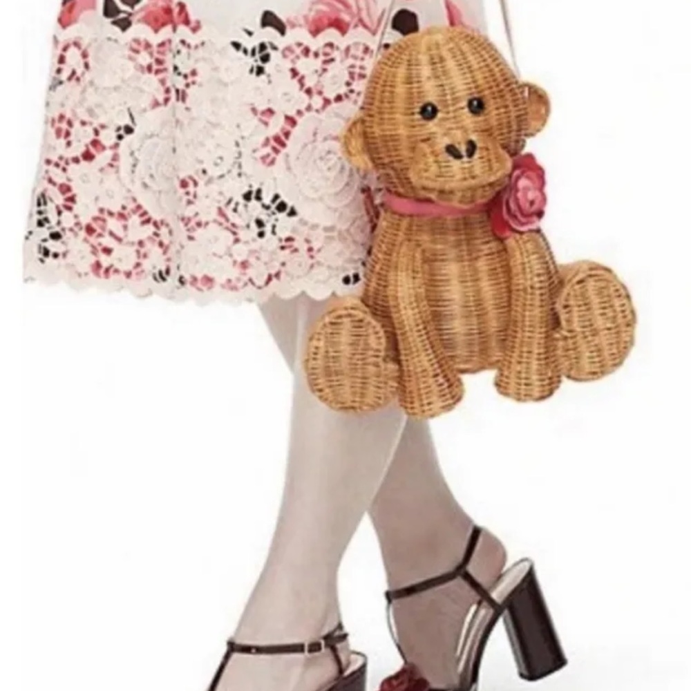Kate Spade “Rambling Roses” Monkey wicker Satchel NWT 🐒🌸 - Picture 9 of 9